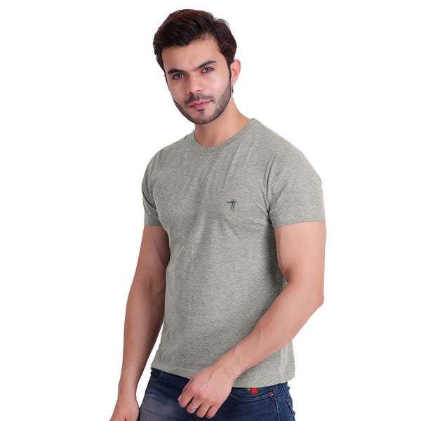 T.T. Men Grey Mã©Lange Round Neck T-Shirt