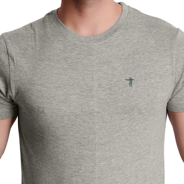 T.T. Men Grey Mã©Lange Round Neck T-Shirt