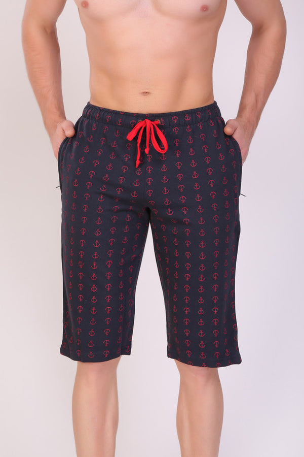 Men Cotton Blue Capri