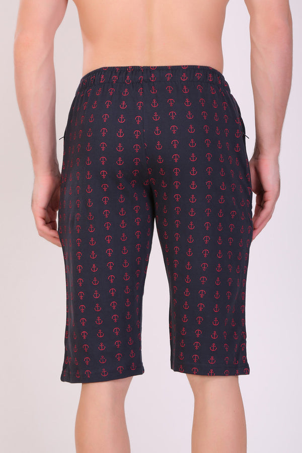Men Cotton Blue Capri