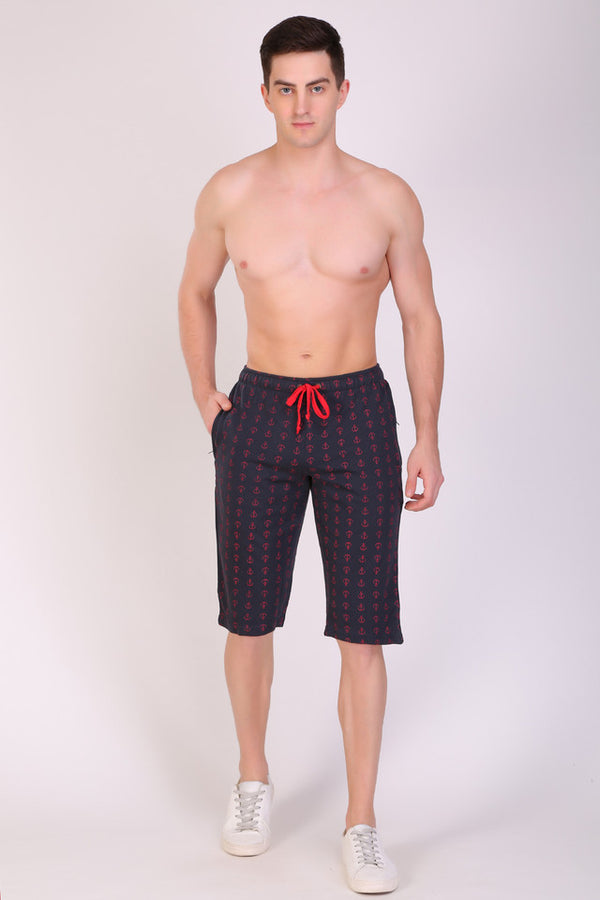 Men Cotton Blue Capri