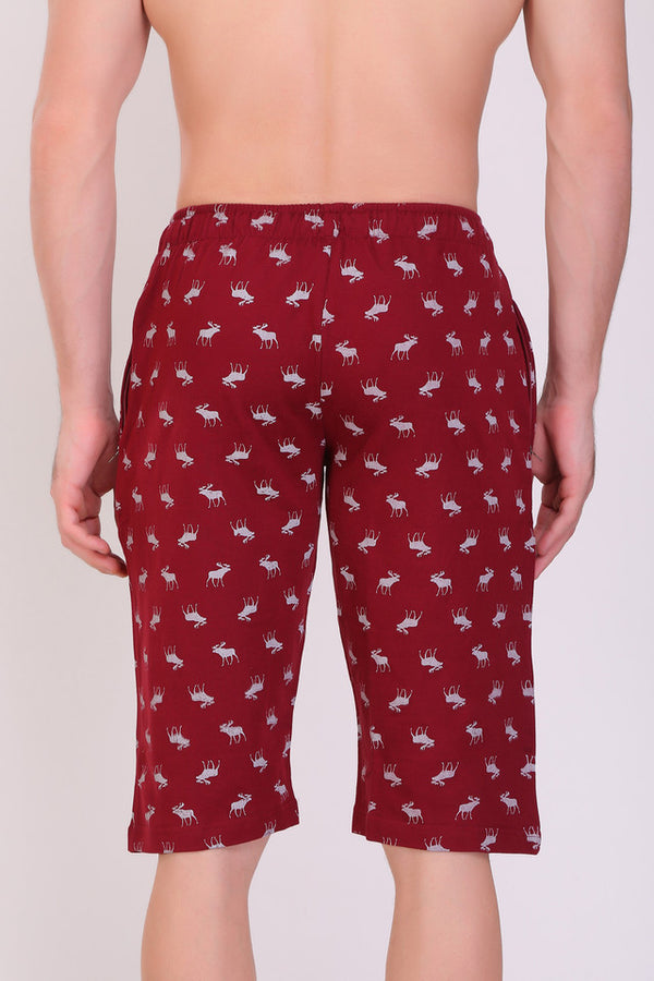 Men Cotton Maroon Capri