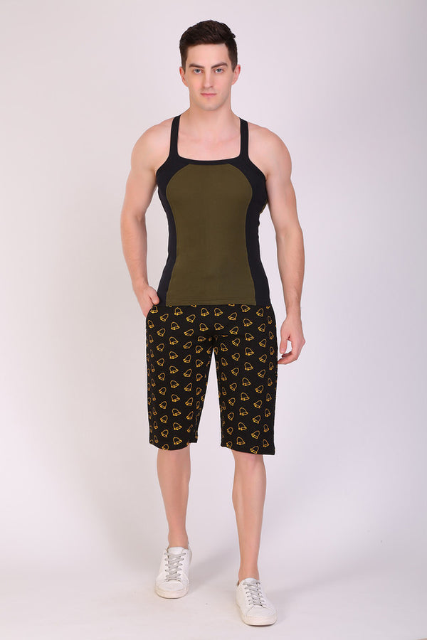 Men Cotton Black Capri