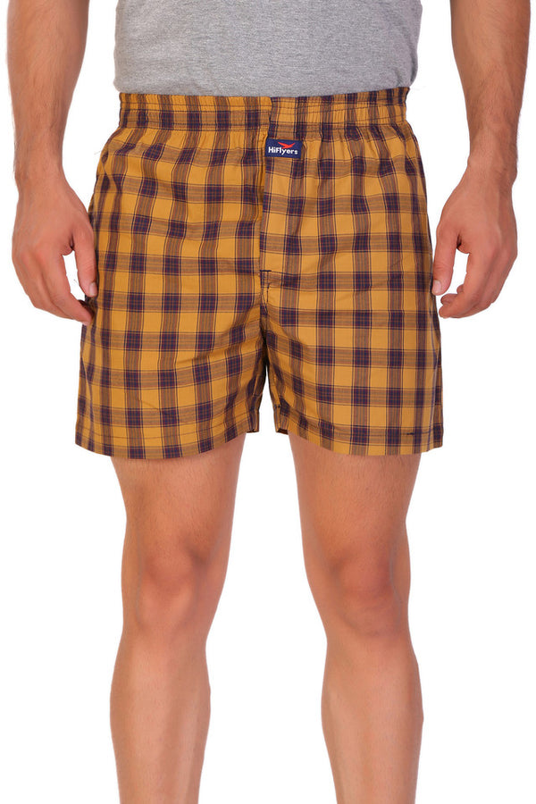 HiFlyers Men Checked Cotton Boxer Short Brown