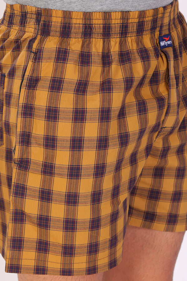 HiFlyers Men Checked Cotton Boxer Short Brown