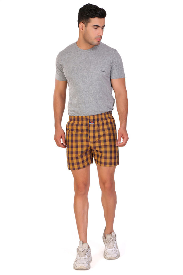HiFlyers Men Checked Cotton Boxer Short Brown