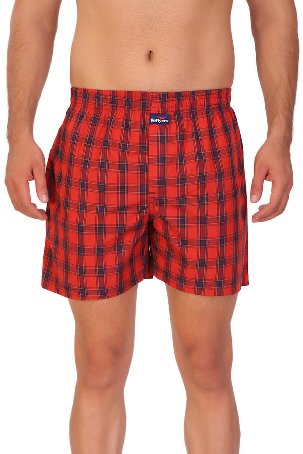 HiFlyers Men Checked Cotton Boxer Short Red