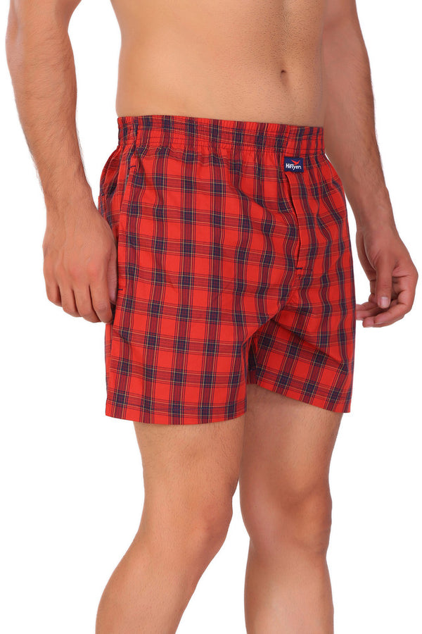 HiFlyers Men Checked Cotton Boxer Short Red