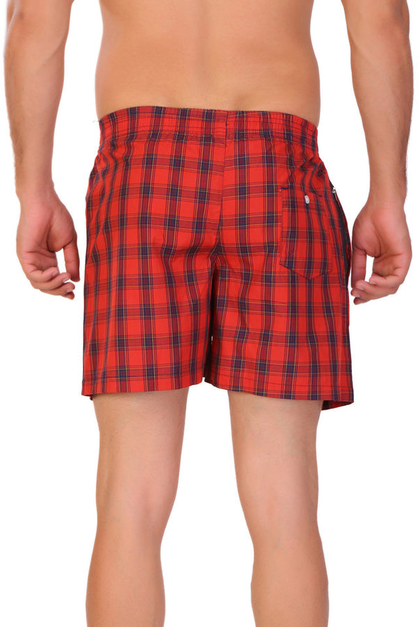 HiFlyers Men Checked Cotton Boxer Short Red