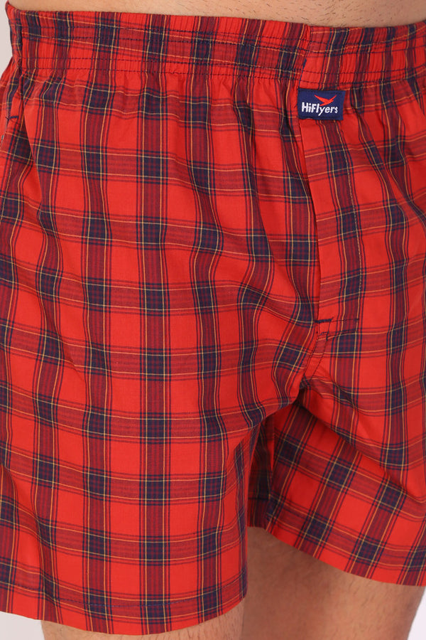 HiFlyers Men Checked Cotton Boxer Short Red