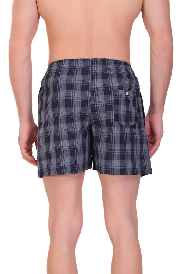 HiFlyers Men Checked Cotton Boxer Short Grey Blue