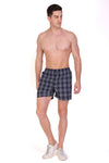 HiFlyers Men Checked Cotton Boxer Short Grey Blue