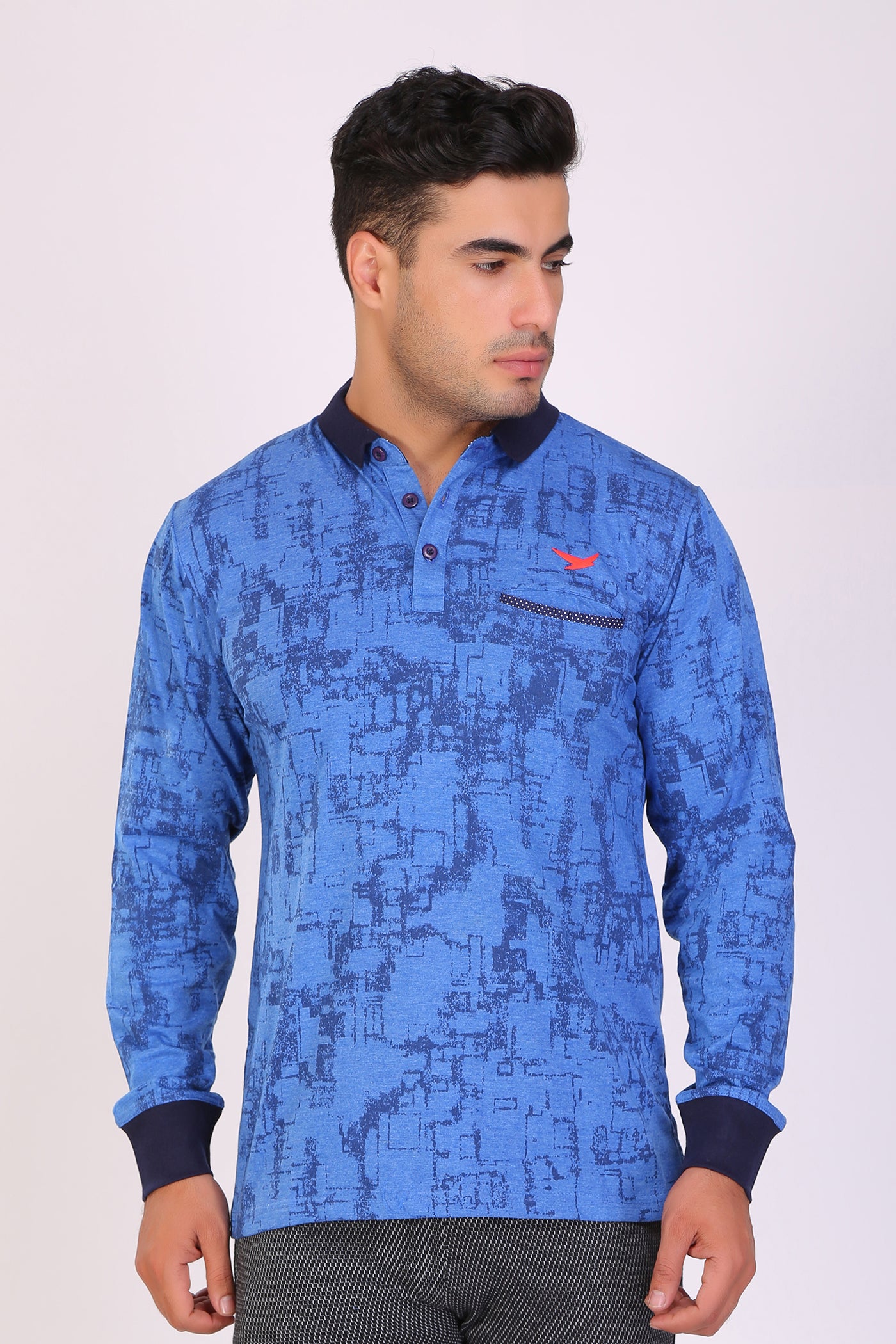 Buy Men Full Sleeve Blue Printed T-Shirts With Collar: TT Bazaar
