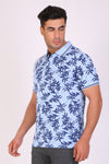 Men Slim Fit Printed Blue Polo T-Shirts