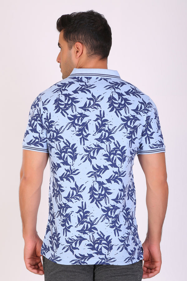 Men Slim Fit Printed Blue Polo T-Shirts