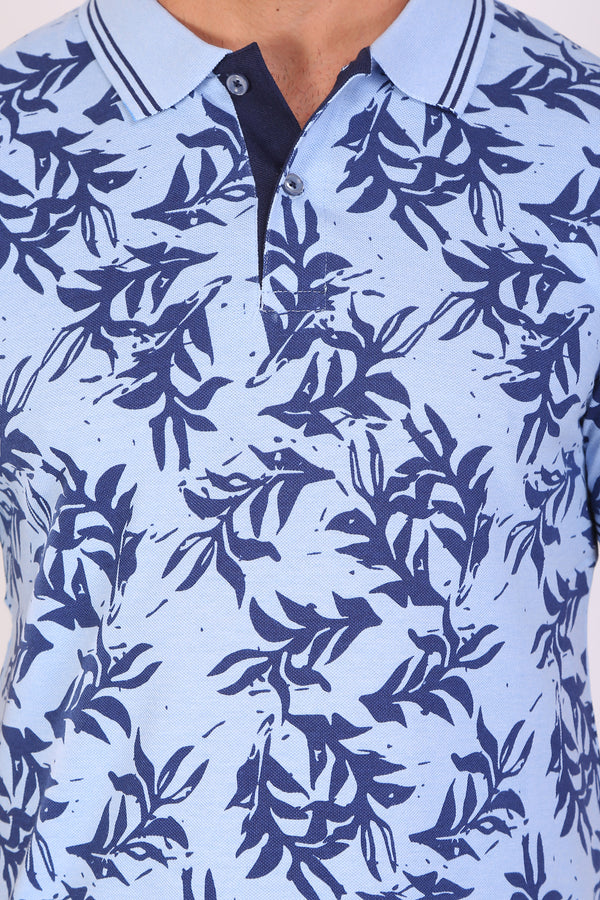 Men Slim Fit Printed Blue Polo T-Shirts