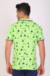 Men Slim Fit Printed Green Polo T-Shirts
