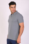 Men Slim Fit Printed Grey Polo T-Shirts