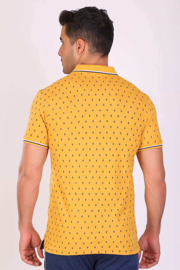 Men Slim Fit Printed Yellow Polo T-Shirts