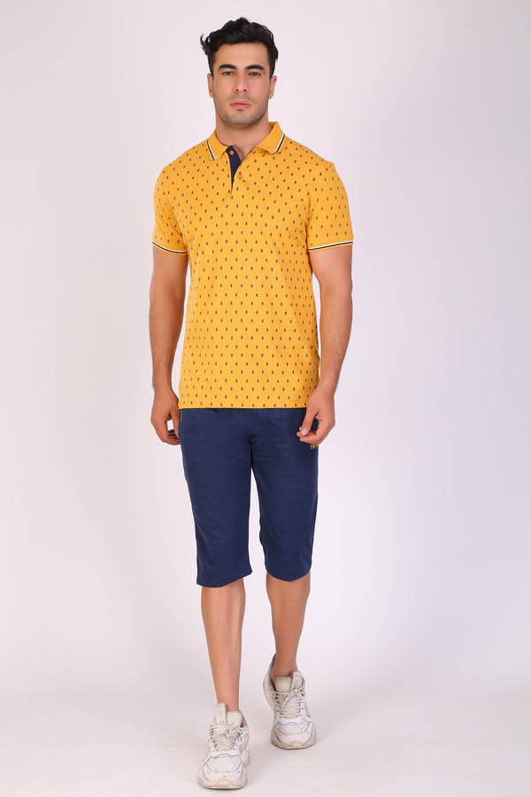 Men Slim Fit Printed Yellow Polo T-Shirts