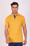 Men Slim Fit Printed Yellow Polo T-Shirts