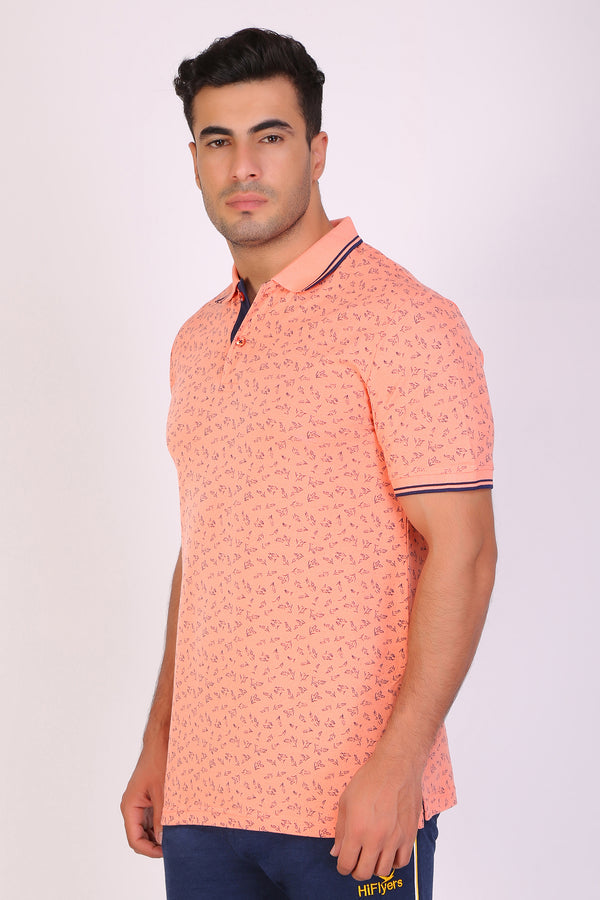 Men Slim Fit Printed Pink Polo T-Shirts