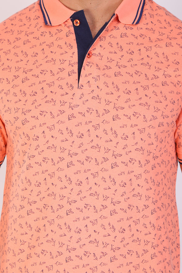 Men Slim Fit Printed Pink Polo T-Shirts