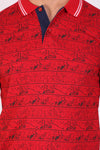Men Slim Fit Printed Red Polo T-Shirts