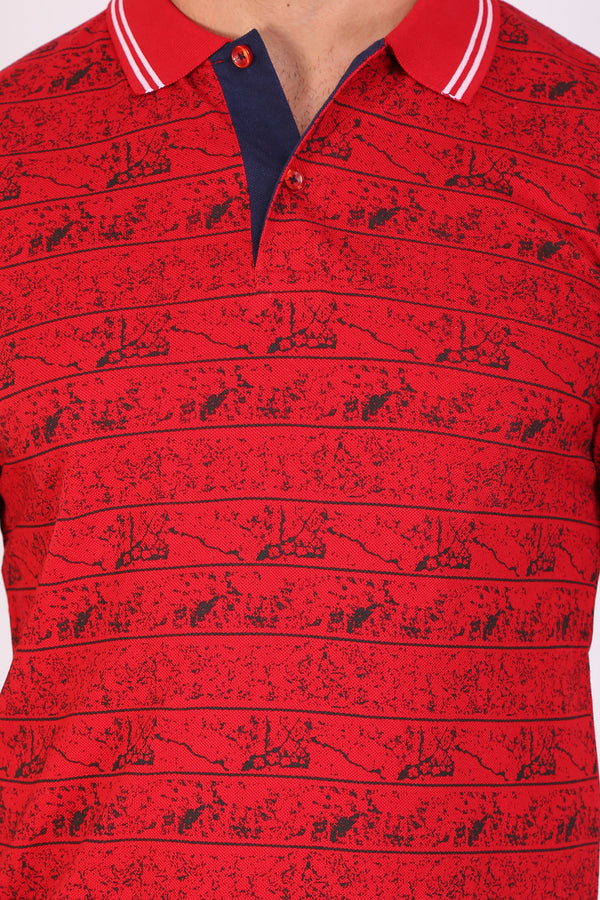 Men Slim Fit Printed Red Polo T-Shirts