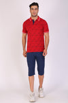 Men Slim Fit Printed Red Polo T-Shirts