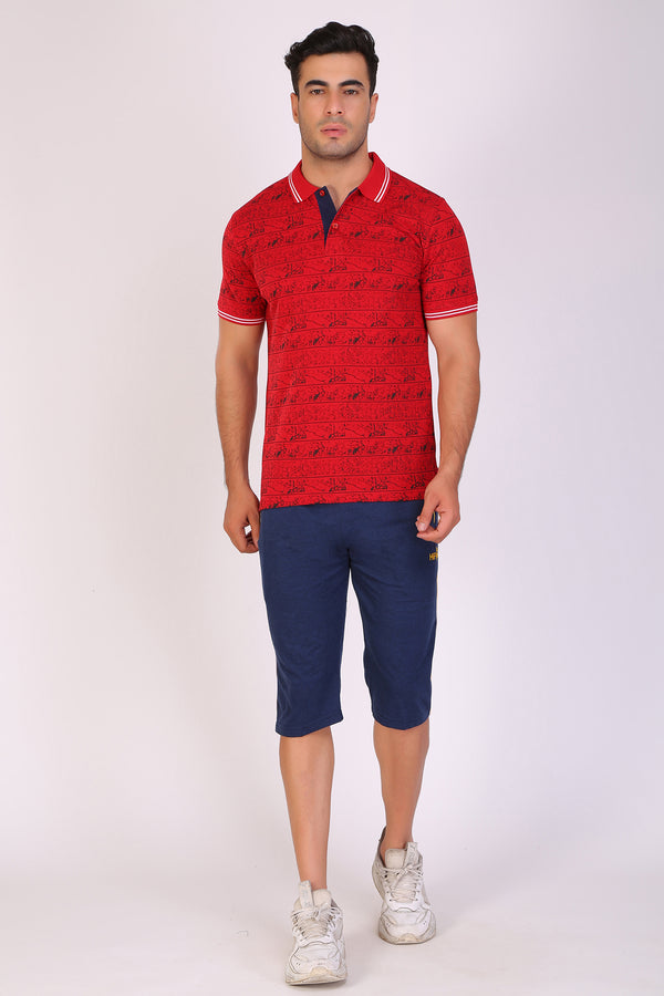 Men Slim Fit Printed Red Polo T-Shirts