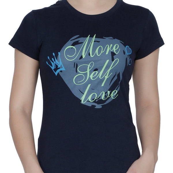 T.T. Women Slim Fit Printed Round Neck Printed T-Shirt Navy