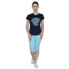 T.T. Women Slim Fit Printed Round Neck Printed T-Shirt Navy
