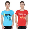 T.T. Women Printed Slim Fit Tshirt Pack Of 2 Sky-Red