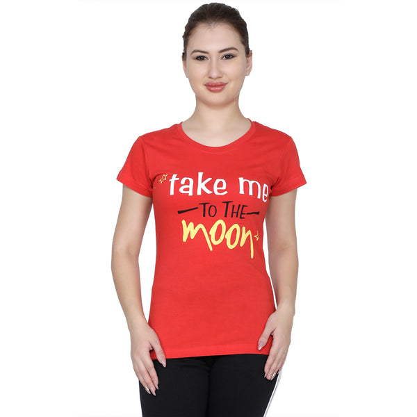 T.T. Women Printed Slim Fit Tshirt Pack Of 2 Sky-Red