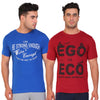 T.T. Men Printed Slim Fit Tshirt Pack Of 2 Blue -Maroon