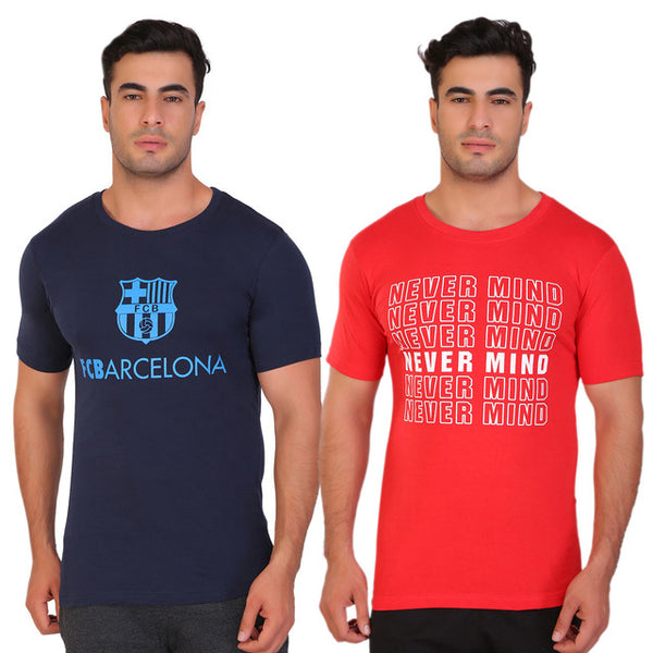 T.T. Men Printed Slim Fit Tshirt Pack Of 2 Red -Navy