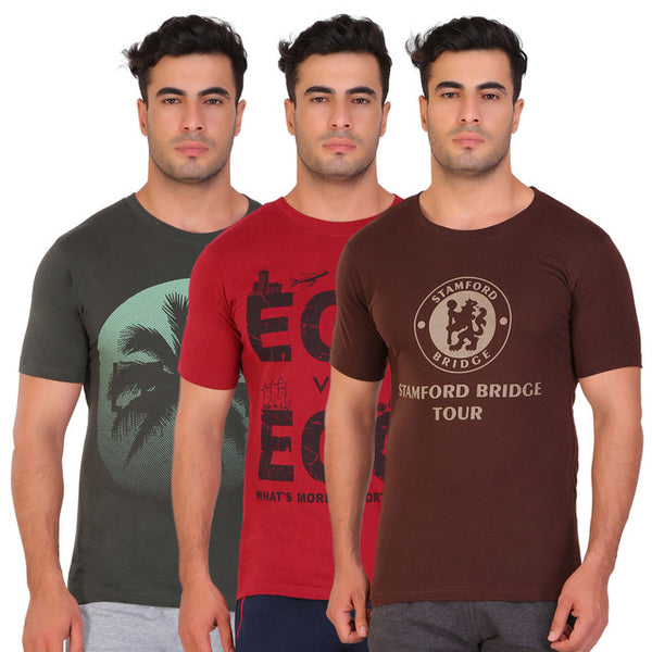 T.T. Men Printed Slim Fit Tshirt Pack Of 3 Assorted