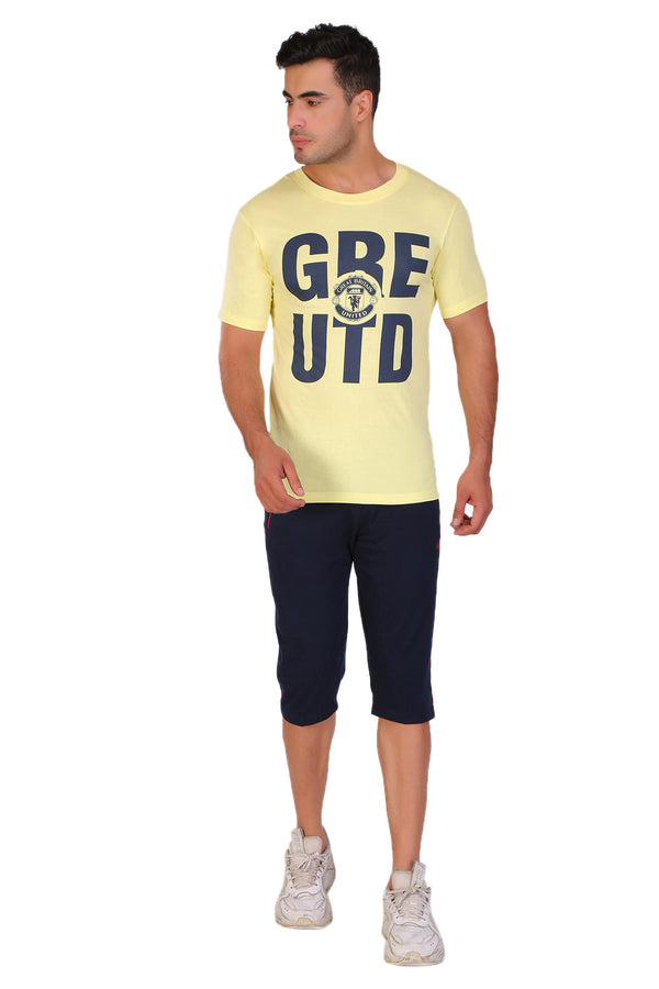 T.T. Men Printed Slim Fit Tshirt Pack Of 2 Yellow -Green
