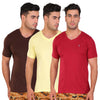T.T. Men Slim Fit V-Neck T-Shirt Solid Pack Of 3 Maroon-Yellow-D.Brown