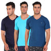 T.T. Men Slim Fit V-Neck T-Shirt Solid Pack Of 3 Navy-Trqs-Teal