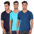 T.T. Men Slim Fit V-Neck T-Shirt Solid Pack Of 3 Navy-Trqs-Teal