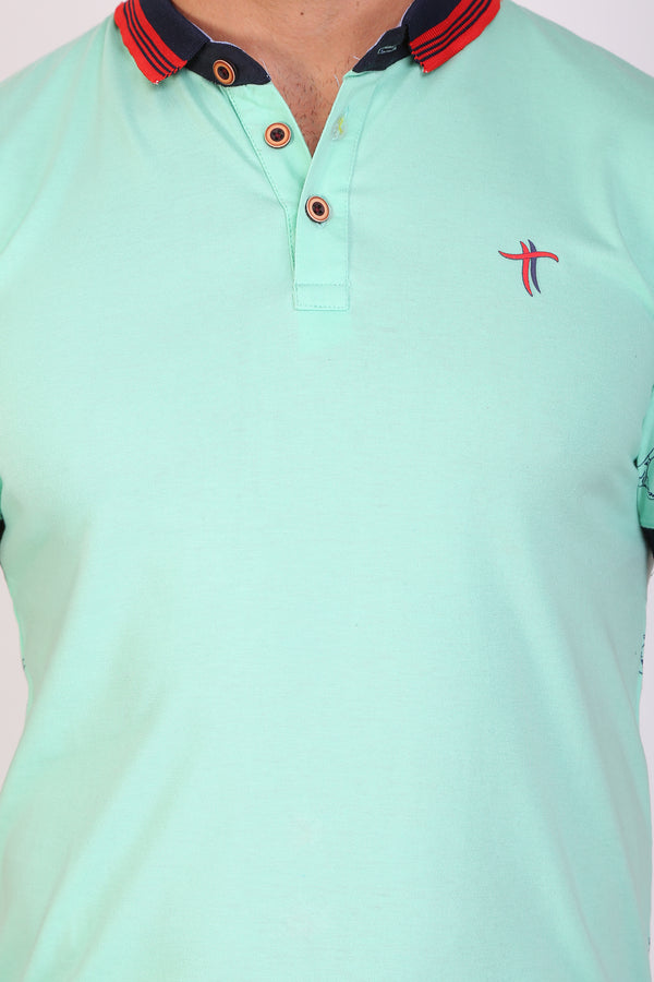 Men Slim Fit Printed Aqua T-Shirt