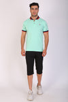 Men Slim Fit Printed Aqua T-Shirt