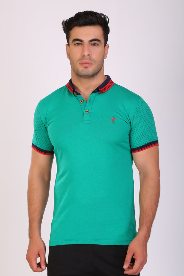 Men Slim Fit Printed Green T-Shirt
