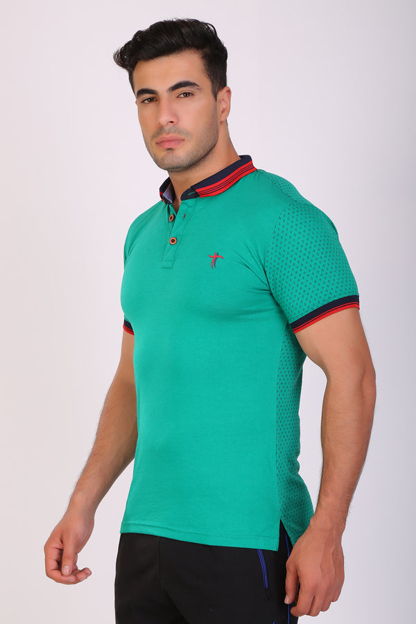 Men Slim Fit Printed Green T-Shirt