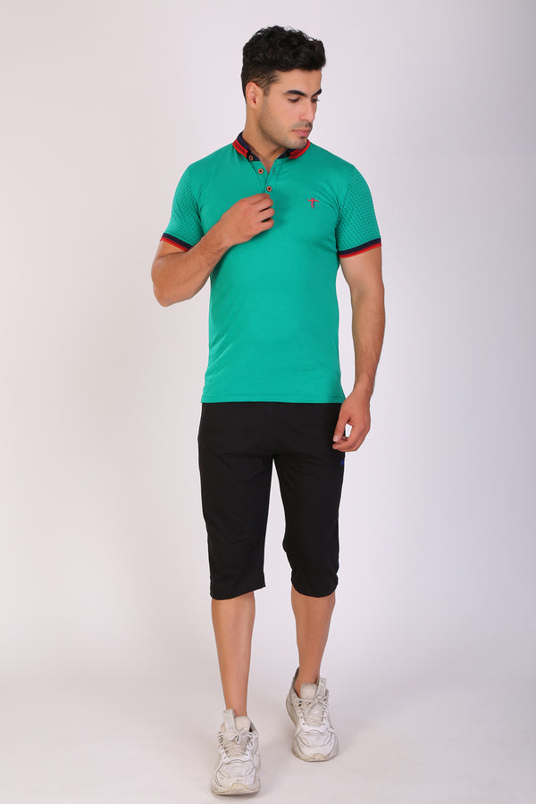 T.T. Men Slim Fit Printed Tshirts Green