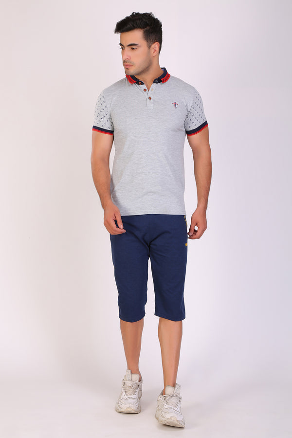 Men Slim Fit Printed Grey T-Shirt