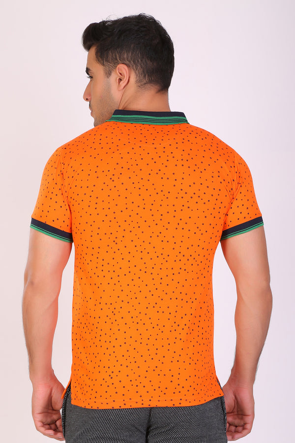 Men Slim Fit Printed Orange T-Shirt