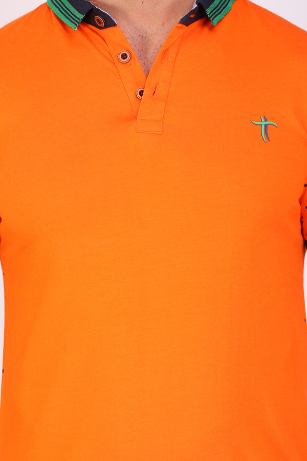 Men Slim Fit Printed Orange T-Shirt